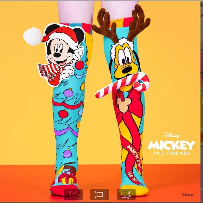 Presente de Natal Disney Menina Fofa Meia-Cano Médio Tridimensional Fashion Orelhas Artesanais Meias Artesanais Acessório Cosplay Mickey Minnie