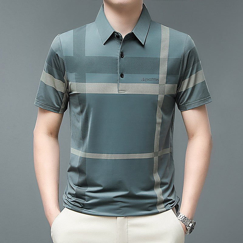 Men's Business Casual Polo Short Sleeved Smooth Wrinkle Resistant Comfortable Top New