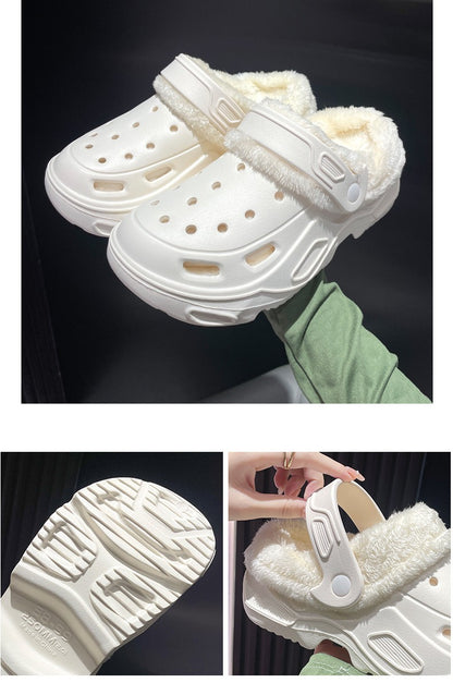 Plush slippers 2025 new winter men's and women's thick high heels soft-soled beach garden shoes home plush ripped slippers