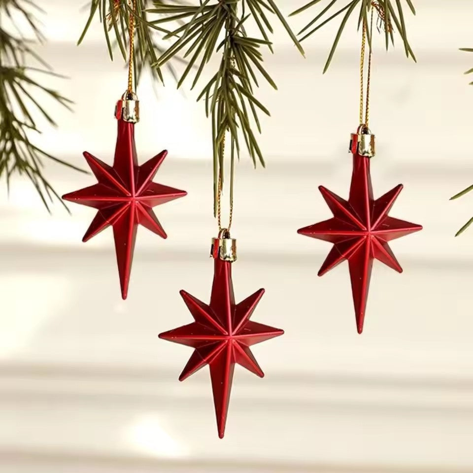 6/12pcs Plastic Christmas Hanging Ornaments Glittering Star Shaped Xmas Tree Pendant DIY Party Supplies Festival Decorations