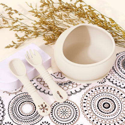 3Pcs Silicone Baby Feeding Bowl Set Learning Dishes Suction Bowl Feeding Spoon For Baby Toddler Training Bendable Chew Utensils