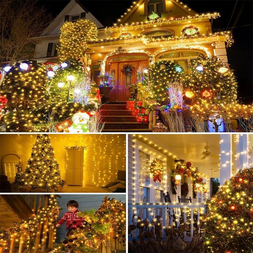 1000/500LED Green Wire Led String Fairy Lights US/EU Plug 110V/220V Waterproof LED Christmas Tree Holiday Home Garden Decor Xmas