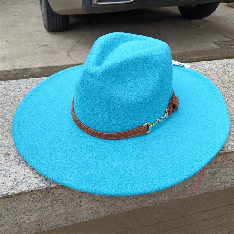 Chapéu Fedora de feltro liso com coroa em formato de gota para homens e mulheres novo cinto de couro Chapéu Panamá ????? ???????