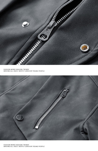 Fashion Trend Korean Slim Fit Casual Men's Leather Jacket Motorcycle Jacket New Spring and Autumn Men's Slim PU Leather Jacket