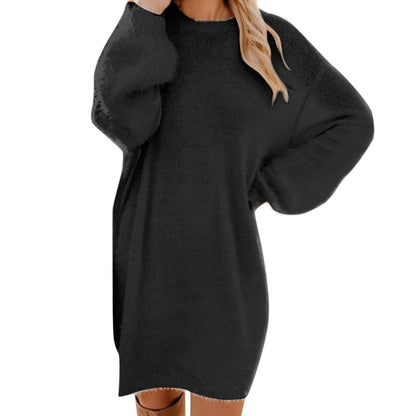 Women Winter Sweater Knit Crewneck Warm Long Sleeve O-Neck Casual Sweatshirts Dress Solid Color Oversized Basic Ladies Cloth