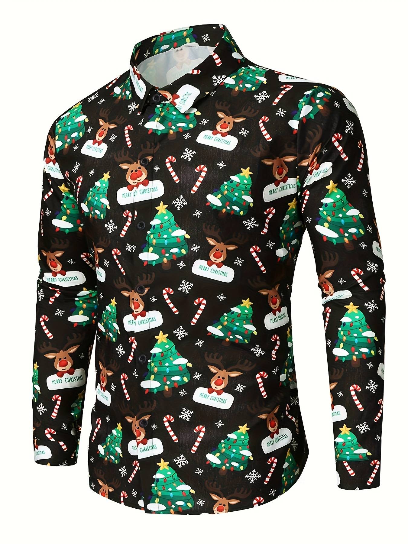 Christmas Theme Men's Gift Elk Graphic Printed Formal Shirts Christmas Graphics Long Sleeve Shirt Fashion Men's Shirts For Men