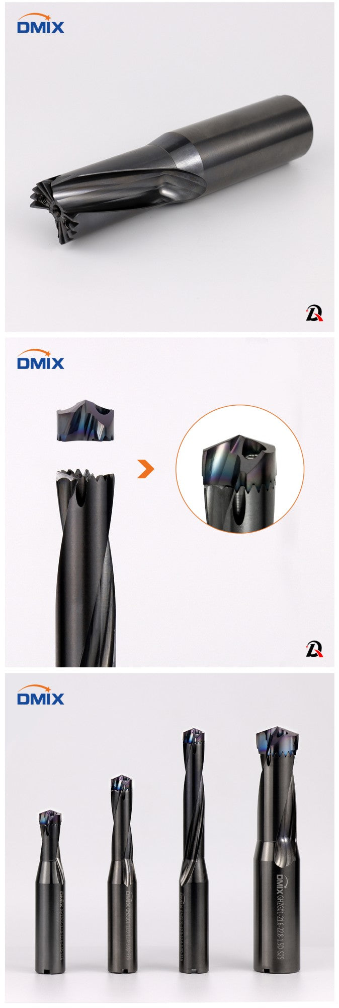 Broca de coroa DMIX de alta velocidade 10-25.8mm 1.5-5D Furação interna de furos indexáveis perfuração interna resfriada Broca dente-de-sabre Substitui broca tipo U