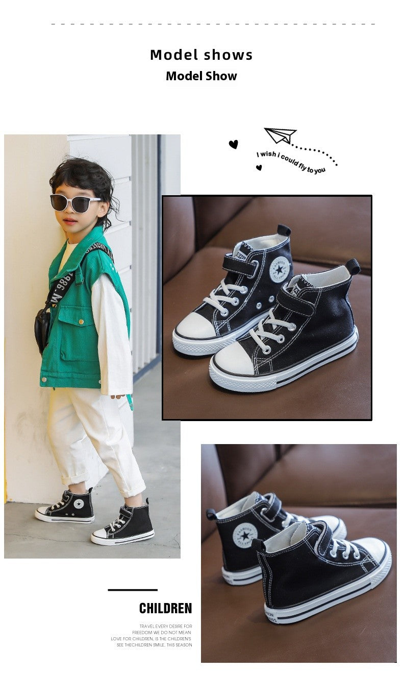 Children Canvas Shoes High-Top Boys and Girls Shoes White Board Shoes Small White Shoes New Kindergarten Baby Cloth Shoes