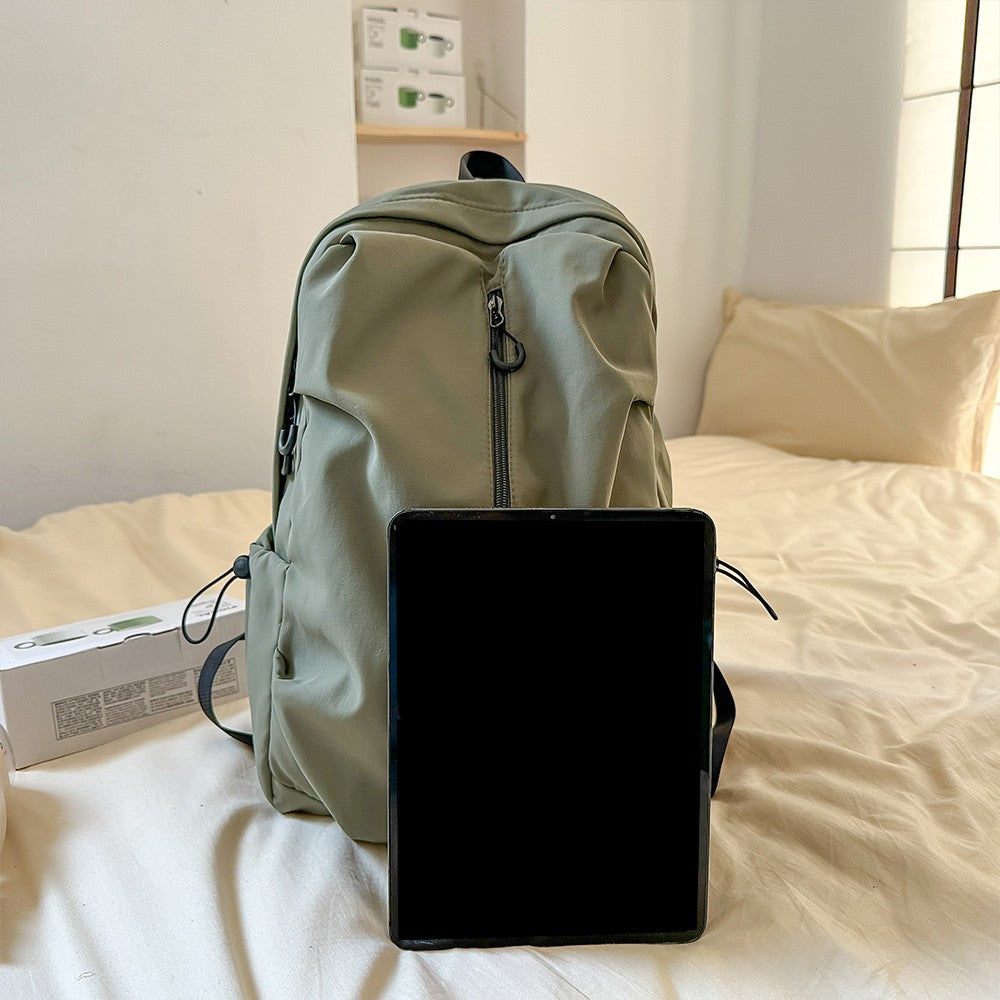 Korean Style Simple Solid Color Zipper Computer Backpack, School and Commuting Backpack