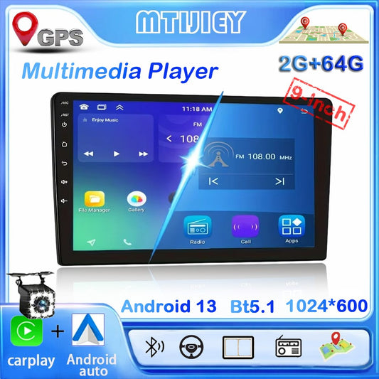 MTIJIEY 2+64G 2Din Car Radio Carplay Android Auto 9" Universal Multimedia Player FM GPS WIFI For Toyota VW Hyundai Kia Nissan