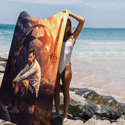 Toalha de Praia Estampada de Microfibra M-Messi, Estrela do Futebol, para Montanhismo, Yoga, Praia, Natação, Corrida, Absorvente e Macia