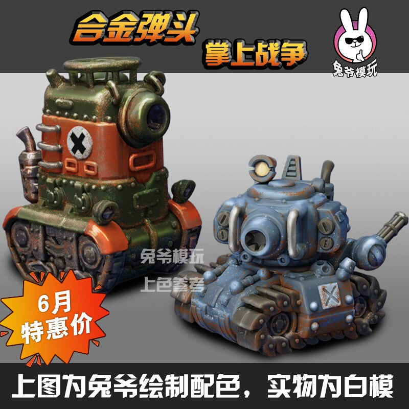 Tanque de Guerra Mundial II Estilo Chibi Metal Slug Gk Modelo - Miniatura Militar Impressa em 3D Modelo Branco Não Pintado Para Diorama de Mesa e Wargame