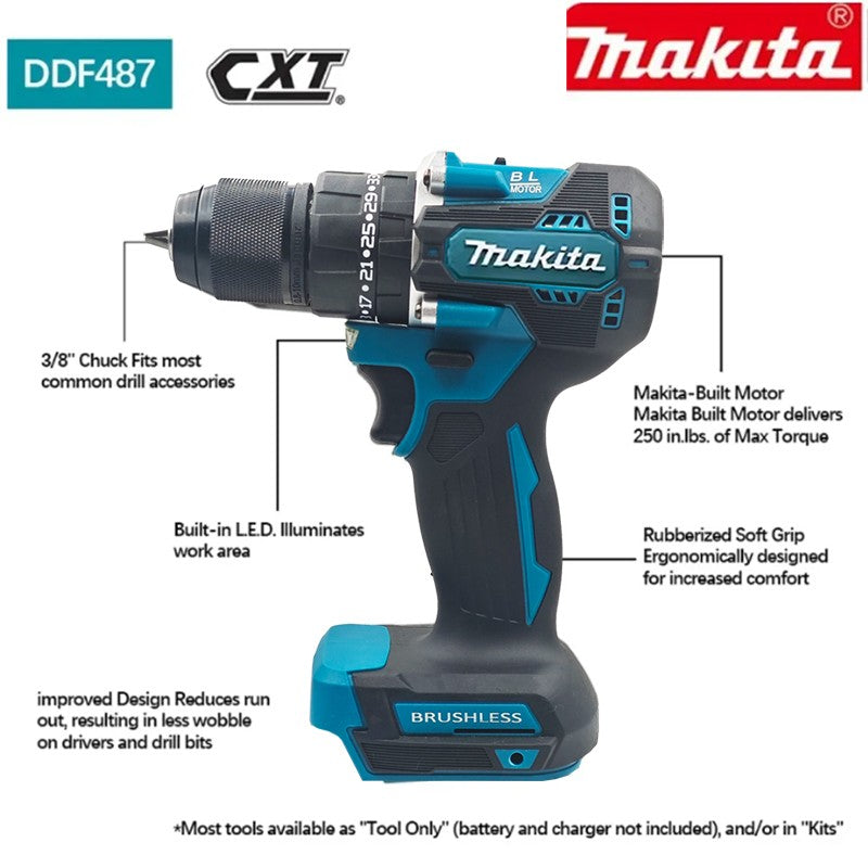 Parafusadeira/Furadeira a Bateria Makita DDF487 18V Sem Escovas Elétrica de Impacto Recarregável Ferramenta Elétrica Makita 18v. Original
