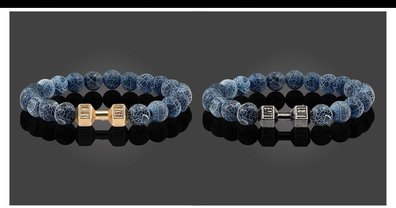 Pulseira Feminina/Masculina Ajustável Desgastada Preta, com Contas, Haltere, Joias de Yoga, Braceletes Originais