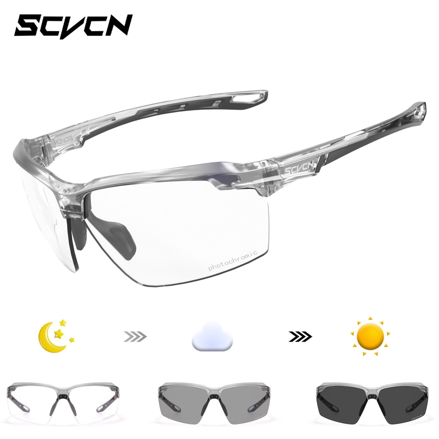 SCVCN Photochromic Cycling Sunglasses Bike Glasses Mountain Bicycle Hiking Golf UV400 Sports Glasses for Men Women Baseball