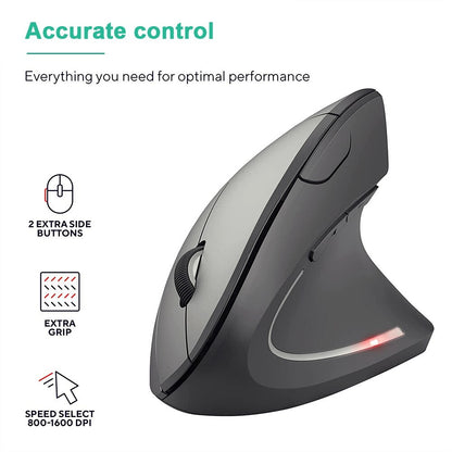 Mouse Óptico Sem Fio Vertical Ergonômico 2,4 GHz, 3 Níveis de DPI Ajustáveis 800/1200/1600, 6 Botões para Notebook PC Computador de Mesa