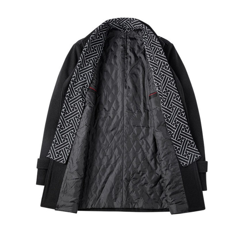 High-quality men's fashionable, stylish, versatile, trendy and casual autumn and winter woolen overcoat with a scarf