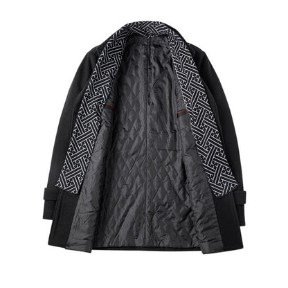 High-quality men's fashionable, stylish, versatile, trendy and casual autumn and winter woolen overcoat with a scarf