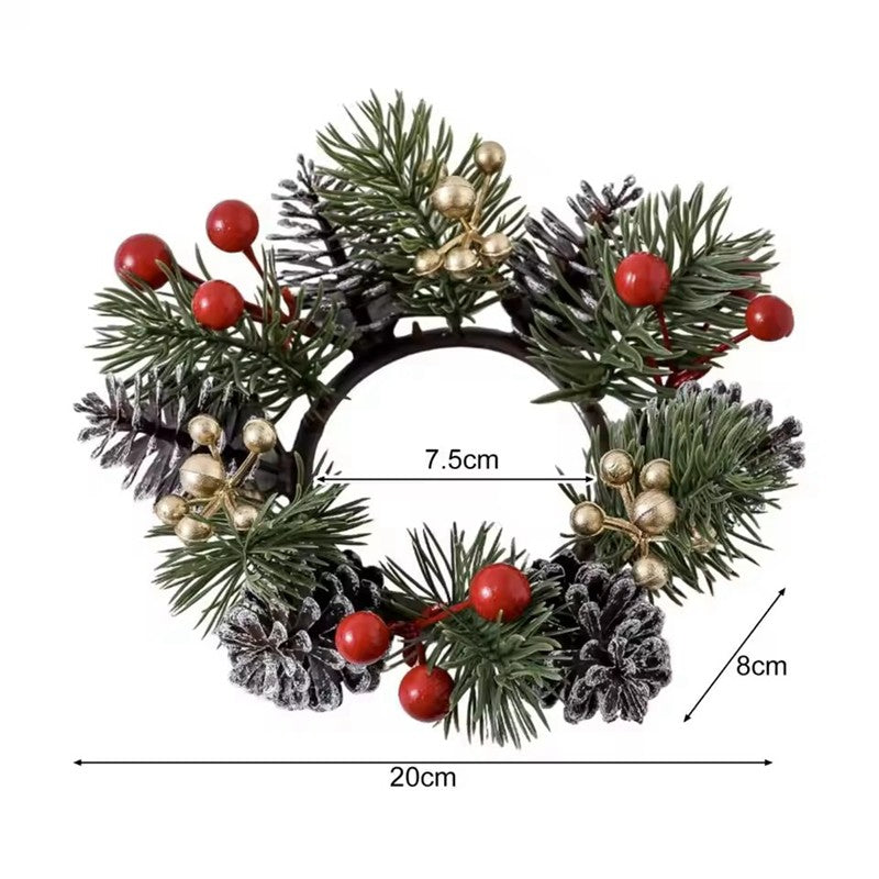 1/2pcs Christmas Candle Holders with Artificial Pine Branches & Berries New Year Tabletop Home Decorations Candle Wreath Gifts