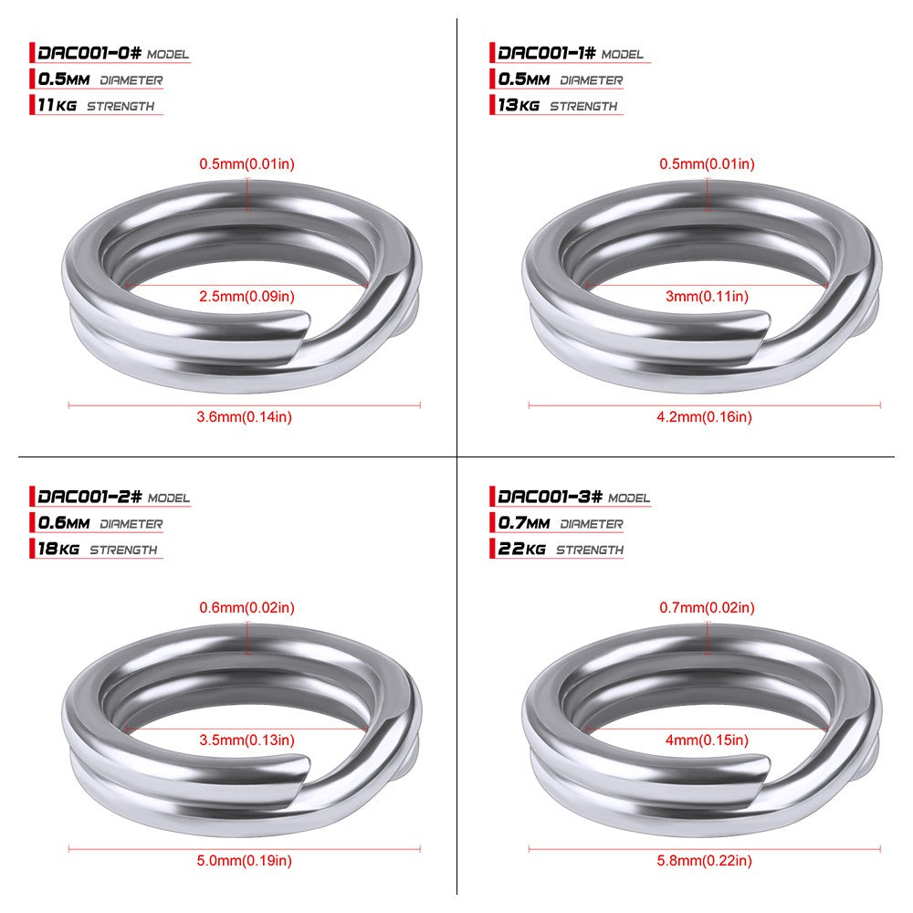 PROBEROS 50 Anéis Divididos para Pesca, Isca Rígida Crank, Prata, Aço Inoxidável 0#-12#, Acessórios Conectores de Pesca, Equipamento