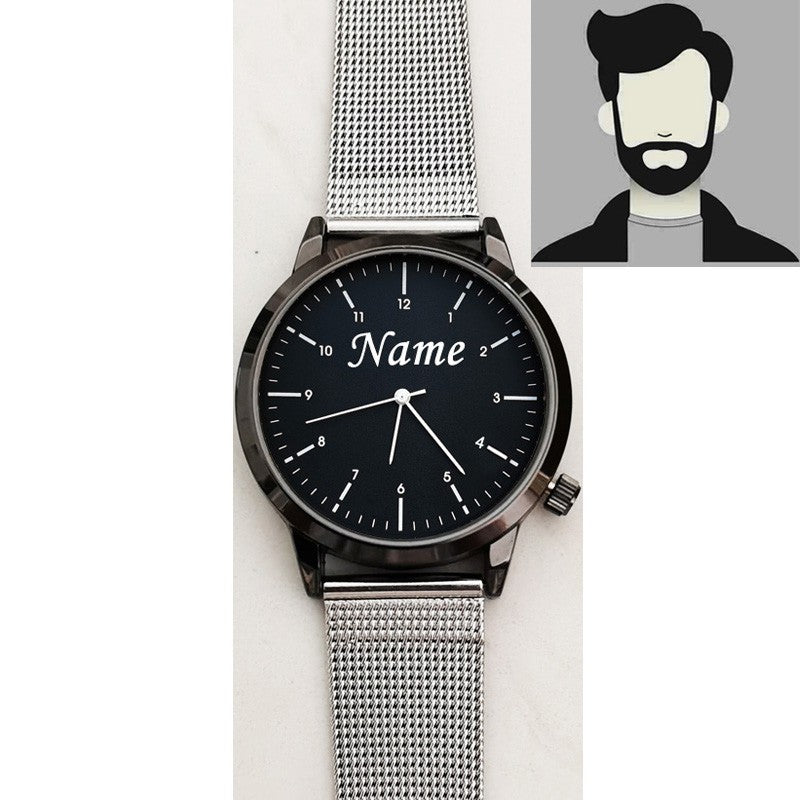 Free Personalized Engrave with Your Name Logo Text Men's Women's Mesh 3 ATM Water Resistant Wristwatch Customized Wrist Watch
