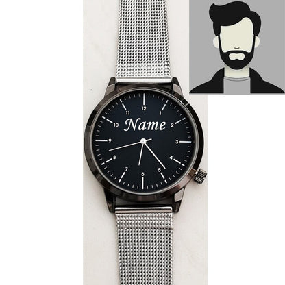 Free Personalized Engrave with Your Name Logo Text Men's Women's Mesh 3 ATM Water Resistant Wristwatch Customized Wrist Watch
