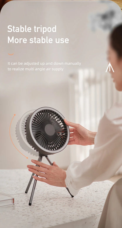 10000mAh Camping Fan Rechargeable Desktop Portable Circulator Wireless Ceiling Electric Fan with Power Bank LED Lighting