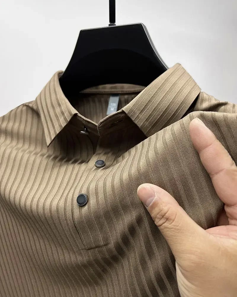 Men's Ice Silk Polo Shirt, Lapel, Hollow, Short-Sleeved, Breathable, Business Fashion T-Shirt, Men's Brand Clothing, Summer, New