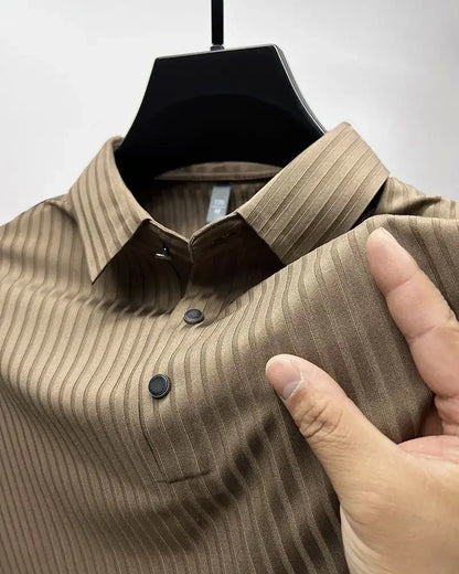 Men's Ice Silk Polo Shirt, Lapel, Hollow, Short-Sleeved, Breathable, Business Fashion T-Shirt, Men's Brand Clothing, Summer, New