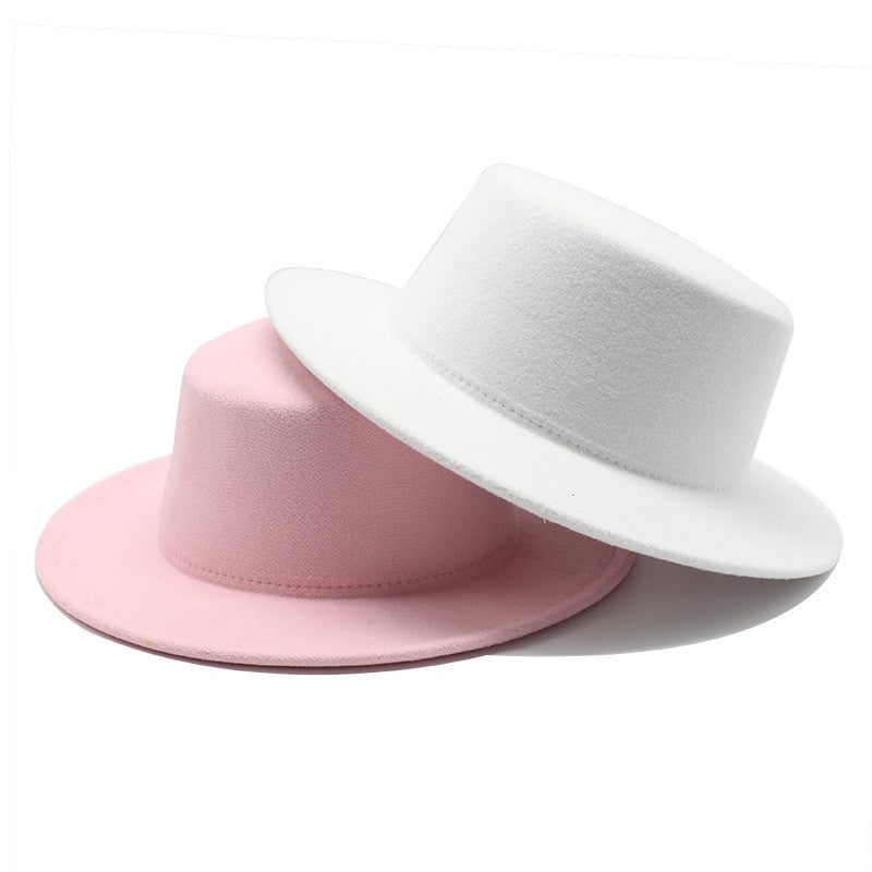 Autumn Winter Kids Felted Fedoras Hats for Boys Girls Solid Imitation Woolen Flat top Jazz Caps Childs Formal Dress Hats