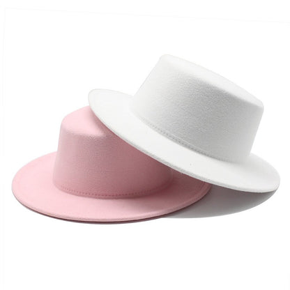 Autumn Winter Kids Felted Fedoras Hats for Boys Girls Solid Imitation Woolen Flat top Jazz Caps Childs Formal Dress Hats