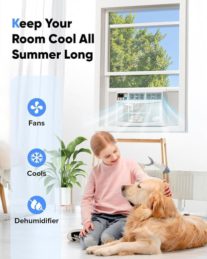 Ar-condicionado de Janela de 8.000 BTUs com WiFi, Ultrassilencioso, Unidade AC 3 em 1, Controle Remoto, Resfriamento com Eficiência Energética para Cômodos de até 32,5 m².