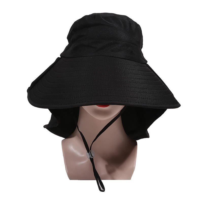 Chapéu de Proteção Solar de Verão Feminino, Viseira para Sol, Pesca, Caminhada, Viagem, Proteção de Pescoço, Lenço, Chapéu de Balde