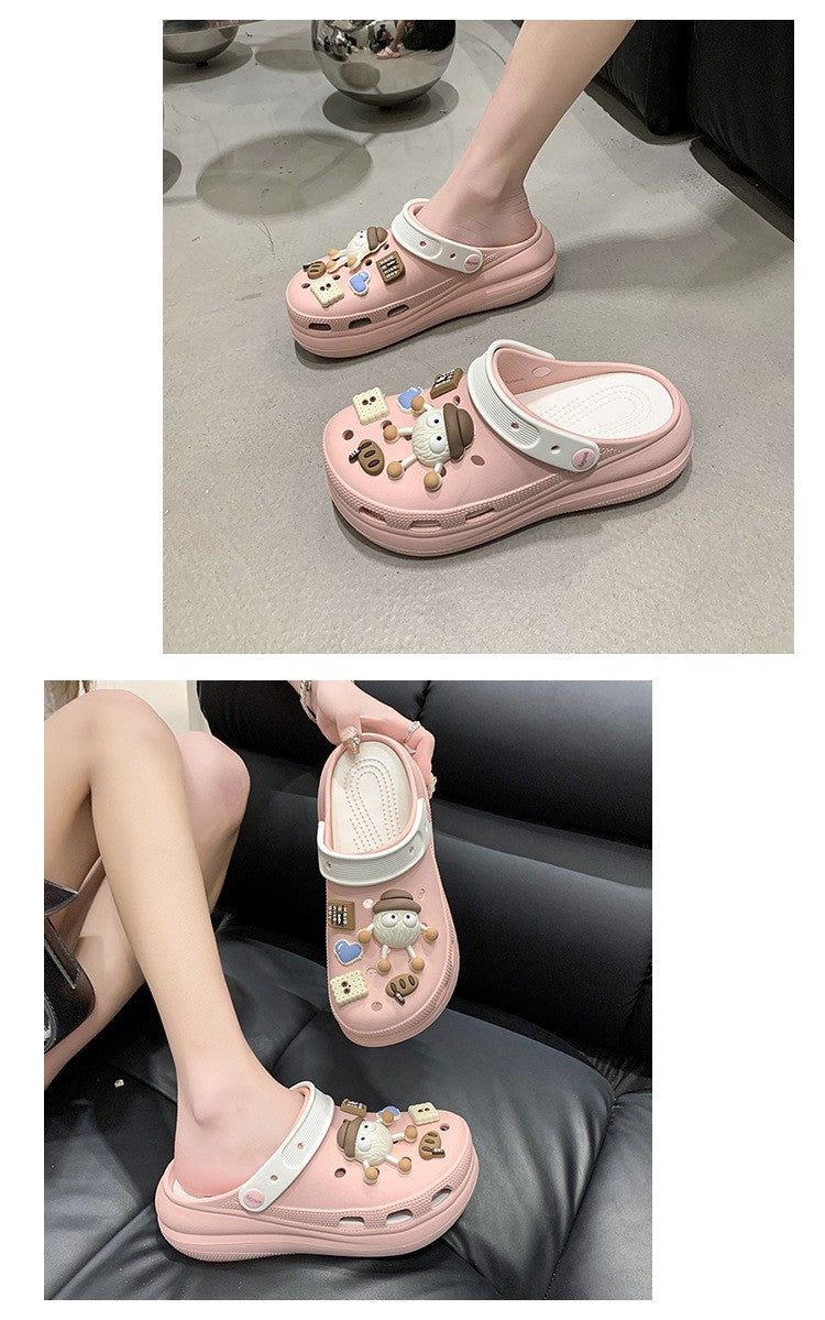 Fashion Diy Clogs Sandals Women 2024 Summer Chunky Platform Slippers Woman Thick Bottom Closed Toe Beach Slippers Mujer