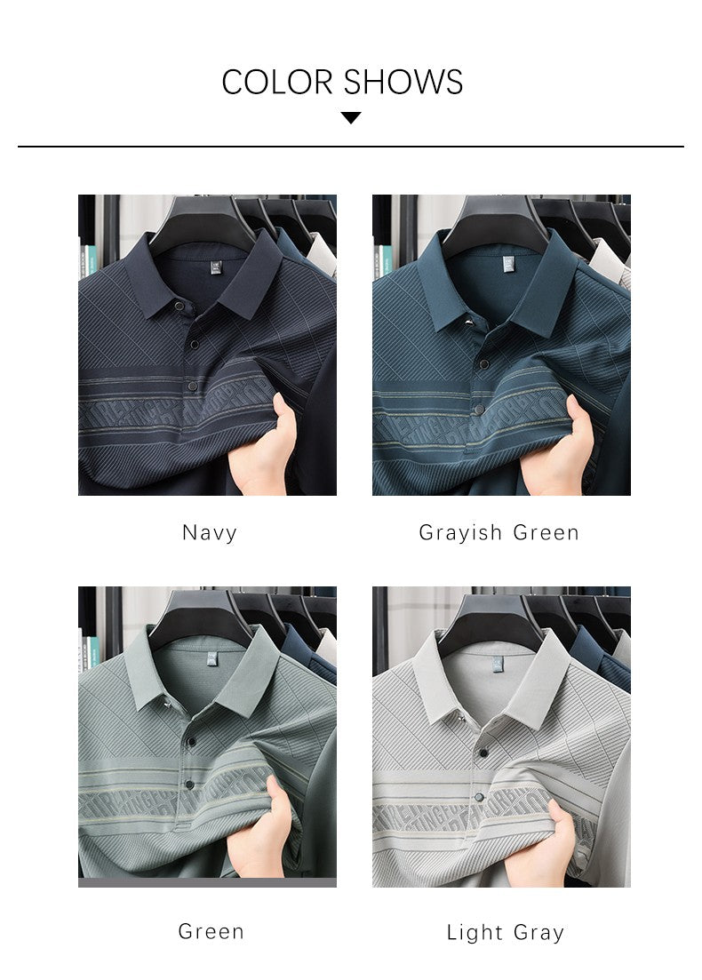 TFETTERS Elegant T Shirt for Man 2025 Spring Autumn Tops Long Sleeve Turn Down Collar Graphic Smart Casual T-shirt for Men