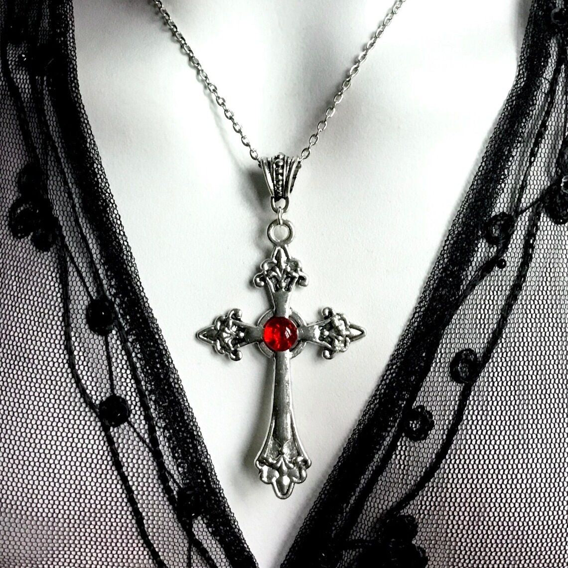 Gothic Cross Necklace For Women Men Punk Hollow Flower Cross Charms Choker Chain Vampires Pendant Jewelry Party Accessories Gift