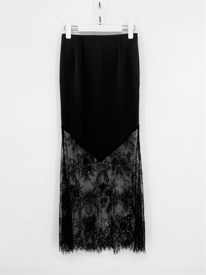 Trendix Women Patchwork Lace Skirts 2025 New High Waist Slim Hollow Out Maxi Skirts Autumn Brown Fashion Party Club Boho Skirt