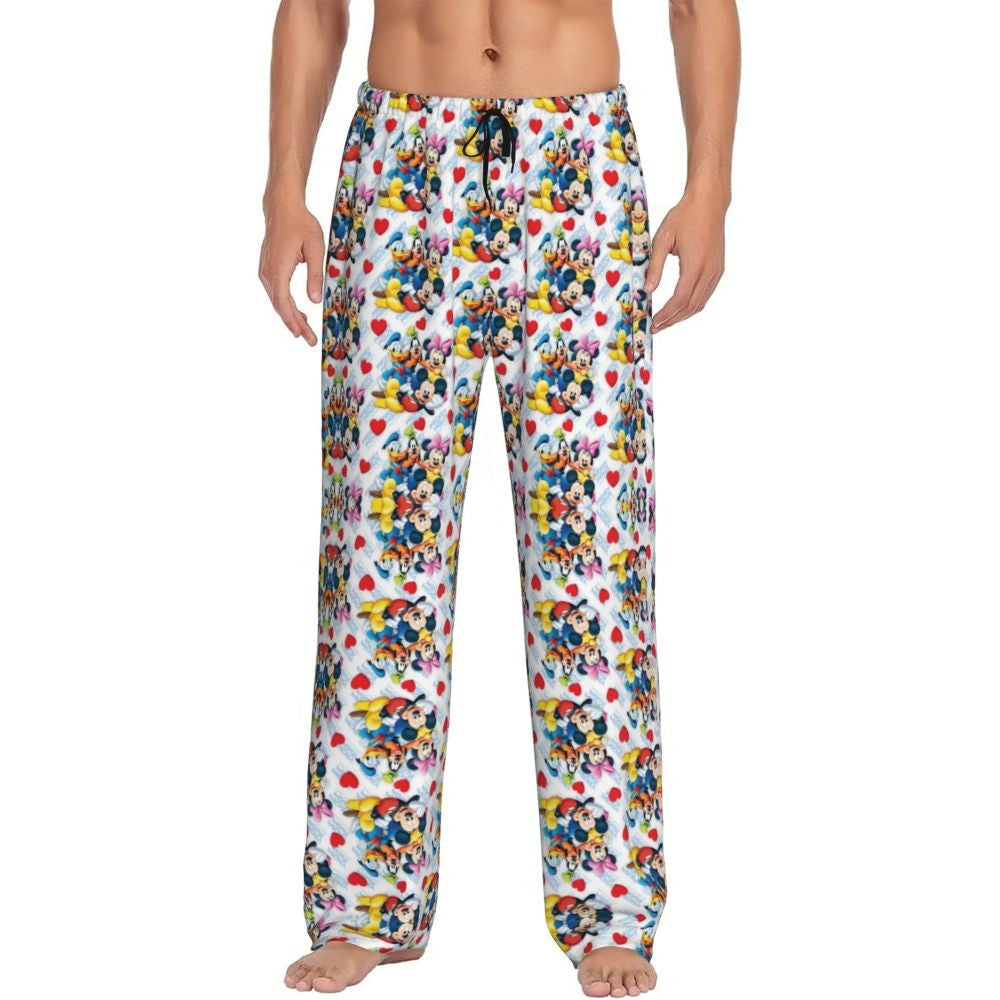 Custom Print Mickey Mouse Donald Duck Pajama Pants Men Sleep Sleepwear Bottoms with Pockets