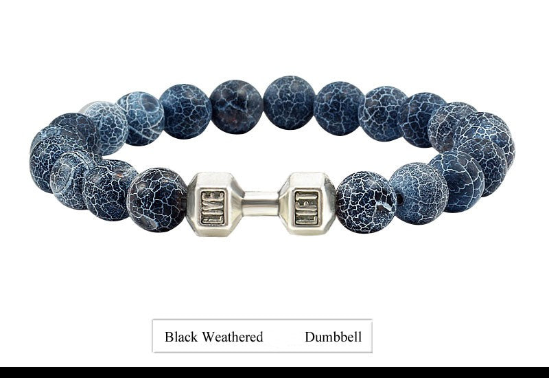 Pulseira Feminina/Masculina Ajustável Desgastada Preta, com Contas, Haltere, Joias de Yoga, Braceletes Originais