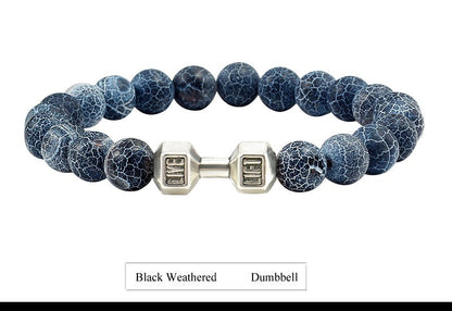 Pulseira Feminina/Masculina Ajustável Desgastada Preta, com Contas, Haltere, Joias de Yoga, Braceletes Originais