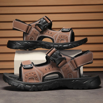 Summer Men Sandals PU Leather Lightweight Open Toe Flat Mens Casual Shoes Outdoor Walking Sandals for Men Beach Shoes Size 39-46
