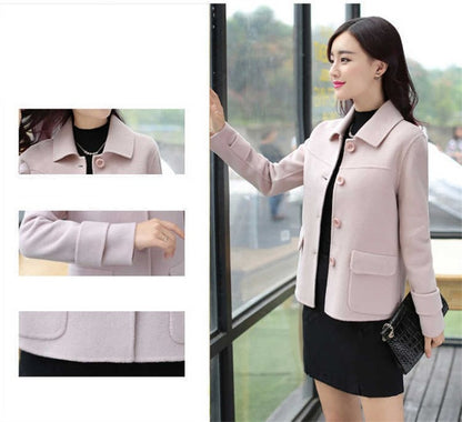 Female Woolen Coat Short Autumn 2024 Solid Color High-End Woolen Jacket Casual Single breasted Lapel Outerwearl