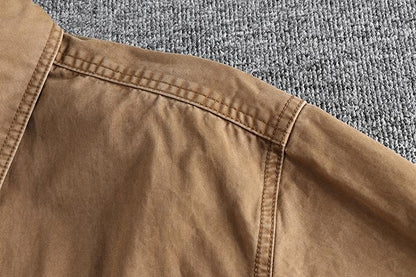 2025 Autumn New American Retro Woven Twill Cargo Shirt Men's Fashion 100% Cotton Washed Long Sleeve Double Pocket Casual Jacket