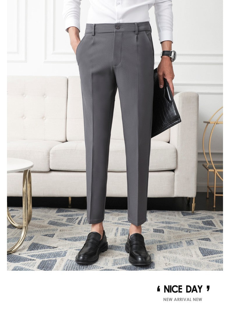 New Men Non-iron fabric Dress Pants Slim Straight Black Apricot Dark Gray Casual Suit Pants Male Business Little Feet Suit pants