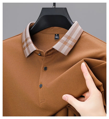 Light luxury brand polo shirt long sleeved spring and autumn new style comfortable and breathable casual striped lapel T-shirt