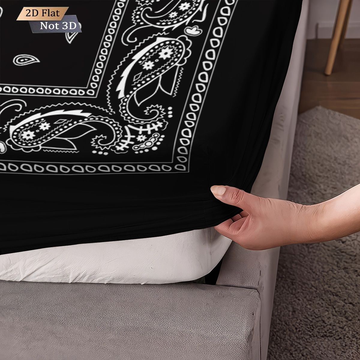 3pcs Retro Black Wave Pattern Print Coreless Bed Sheet Set Multiple Sizes Soft Bedcover Bedroom Bedding Decoration