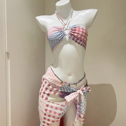 Swimsuits Vintage 2000s Crop Top Y2k Women Clothing Kawaii Swimwear Bow Bandage Sexy Summer Bikini Sets Harajuku Camisole Girl