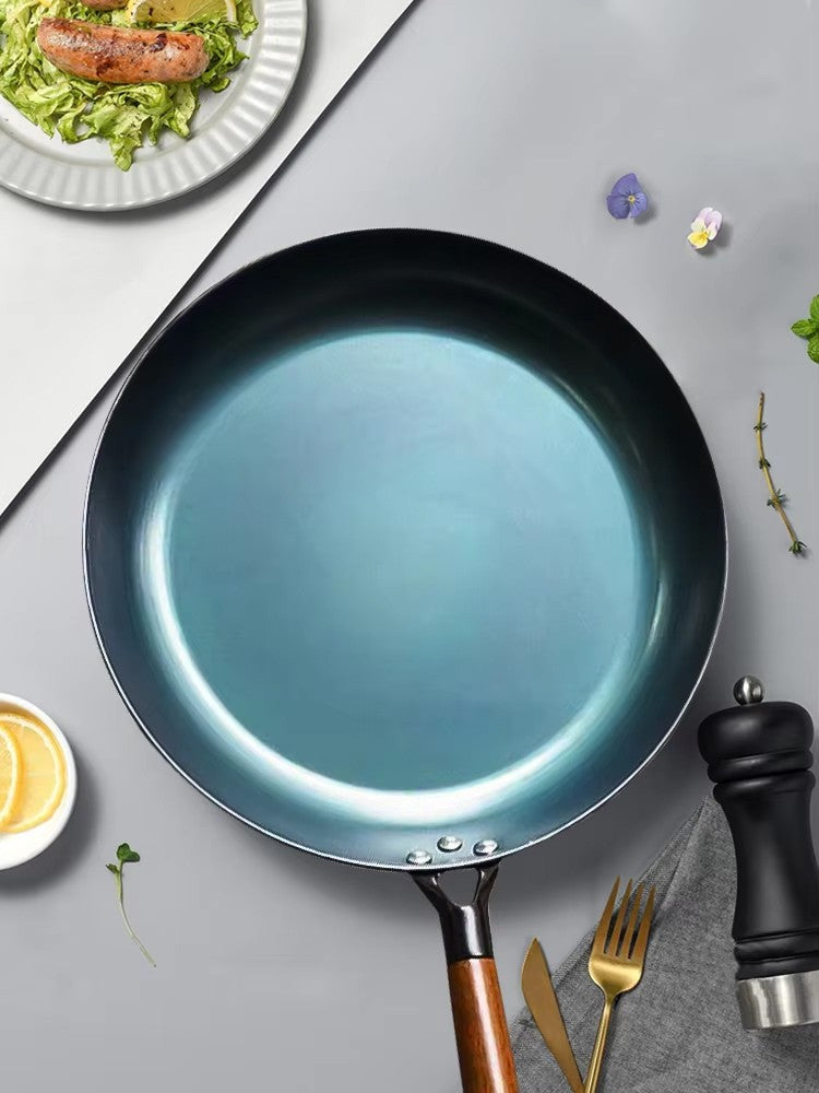 Iron Frying Pan Uncoated Iron Wok Flat Bottom Skillet Non-stick Egg Pancake Pan Steak Frying Pot Gas and Induction 27/29/31/33cm