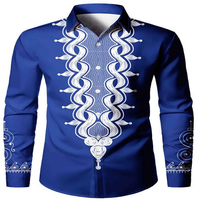 Men's black and red long sleeved shirt with fashionable Pegasus print button up shirt - long sleeved, lapel, non elastic fabric,