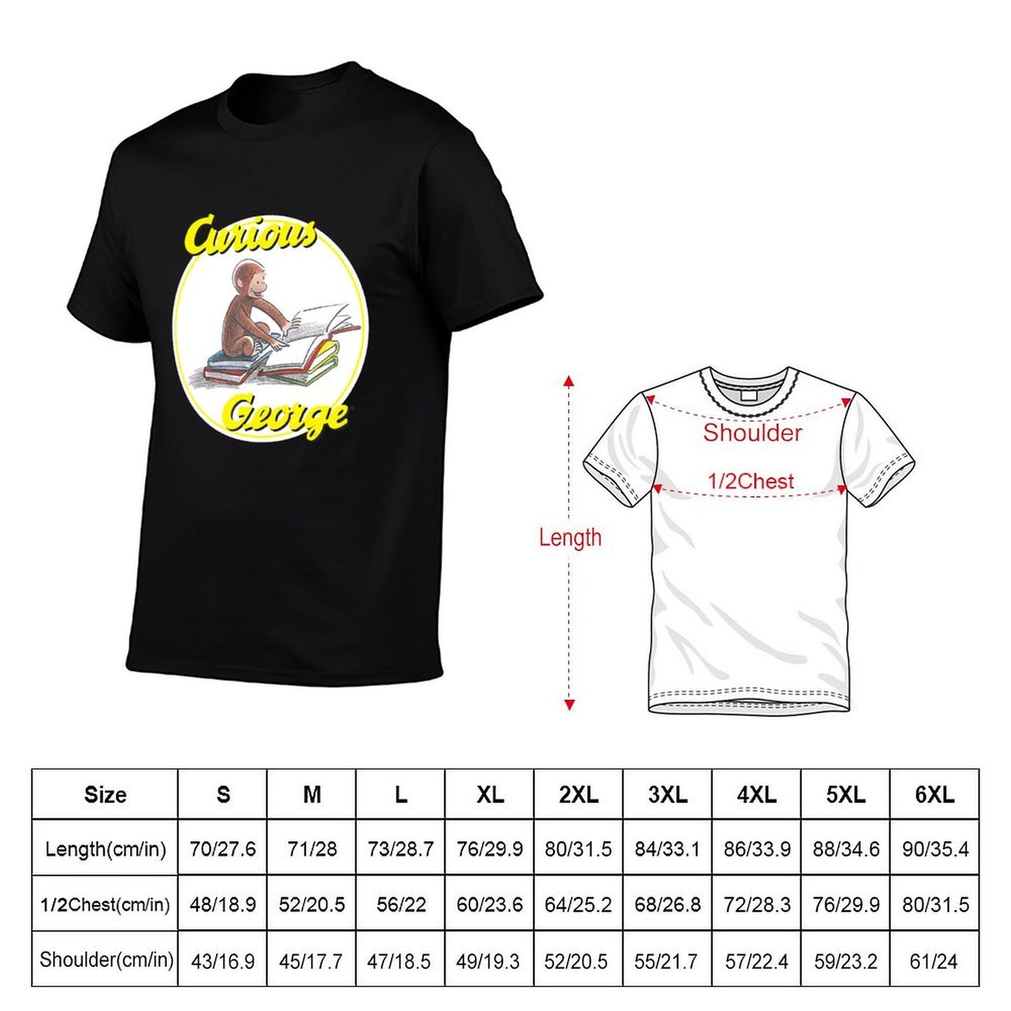 Curious George Reading Poster. T-Shirt t shirt man casual g man t shirts for men t shirt man plain T-Shirt